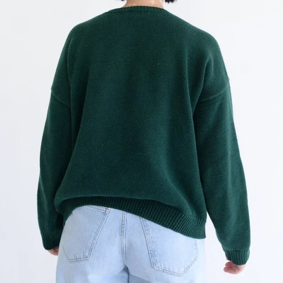 Vintage Talbots Red Green Fleur de Lis Argyle Preppy Plaid Crewneck Sweater XL - Picture 3 of 11